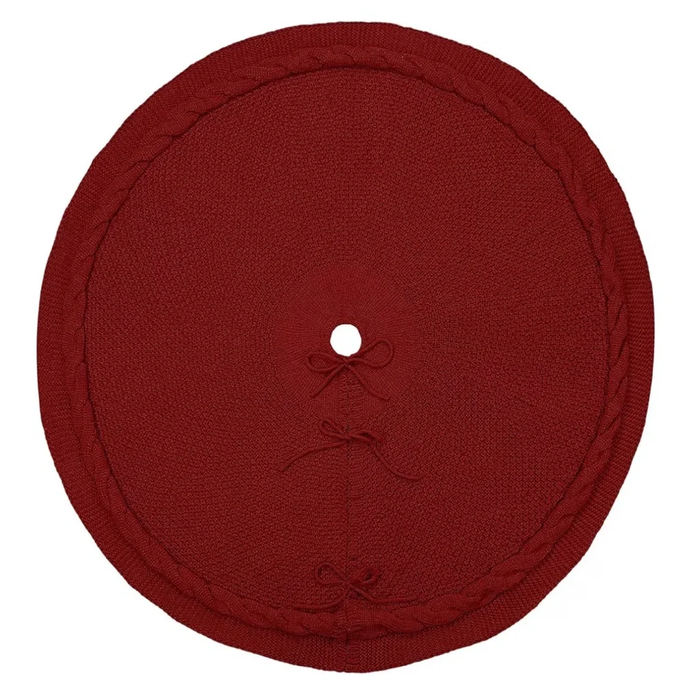 Thick Luxury Cable Knit Rustic Holiday Christmas Tree Skirt 36” BURGUNDY